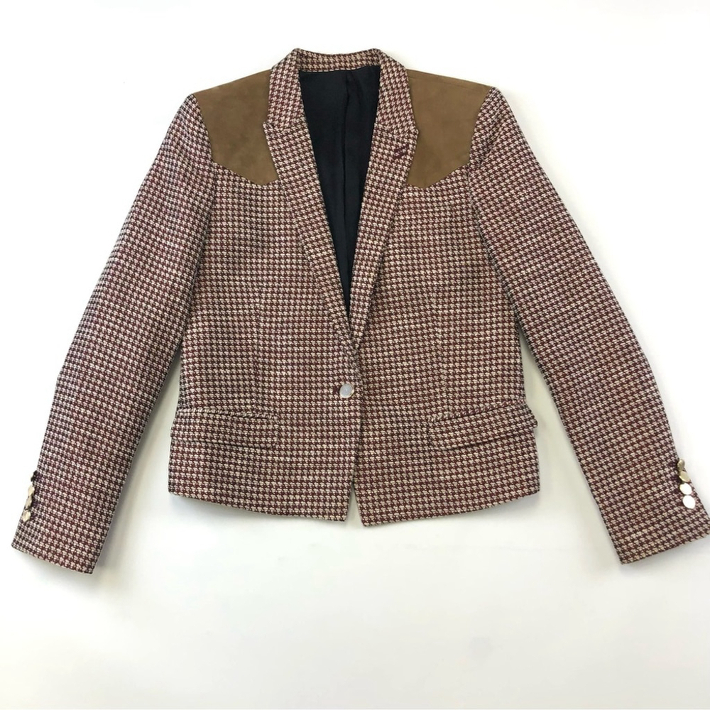 The Kooples burgundy cognac houndstooth Western style blazer Small Fits 4-6